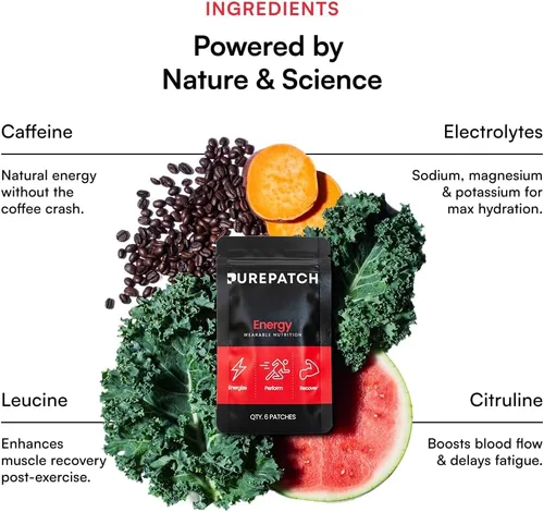Miniatura 6 de Pure Patch® Energy Patch - Parche tópico inspirado en botánicos con cafeína, aminoácidos y mezcla de electrolitos, formato no ingestible, 30 parches