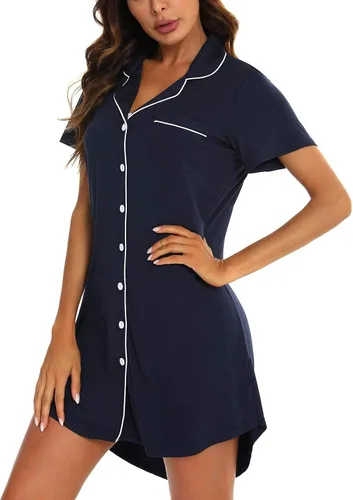 Miniatura 3 de Samring Camisón de pijama para mujer, manga cortalarga, con botones, camisón para dormir, camisón para novio, talla XXL