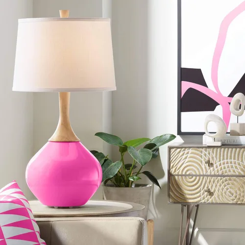 Miniatura 7 de Color + Plus Wexler 31" White Shade Mellow Coral Pink Table Lamp