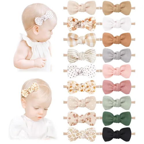Miniatura 12 de Niceye Accesorios para el cabello hechos a mano: 12 paquetes de diademas elásticas de nailon y moños para recién nacidos, bebés y niñas pequeñas