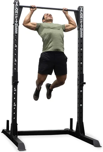 Valor Fitness Barra de dominadas para sentadillas con ganchos en J y almacenamiento de platos de 2 pulgadas, soporte resistente para gimnasio en