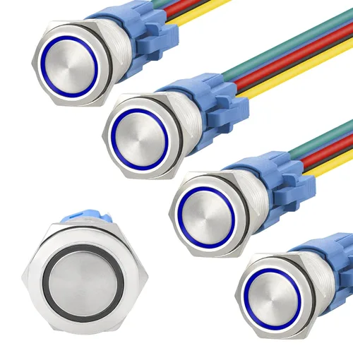 Miniatura 9 de STARELO 5 piezas 16 mm interruptor de botón de presión LED momentáneo, carcasa plateada, interruptor de botón de presión impermeable IP65, 1NO 1NC
