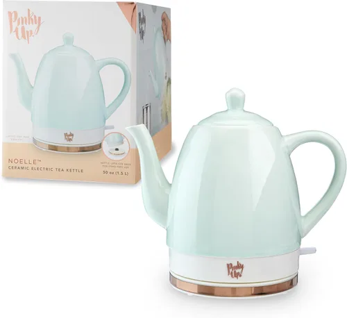 Pinky Up Noelle - Hervidor eléctrico de cerámica con cuello de cisne de 1.5 L con control de temperatura, diseño inalámbrico para olla de agua