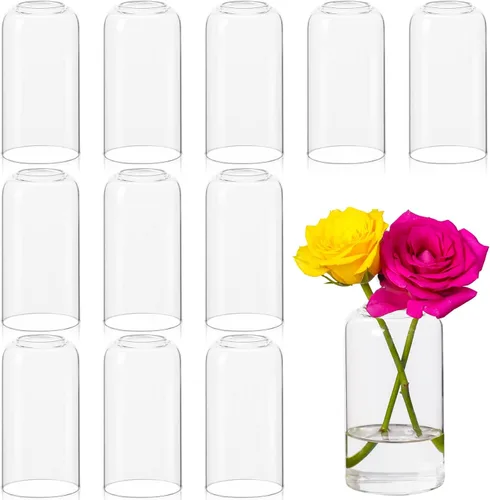 Miniatura 8 de Juego de 9 jarrones de cristal transparentes para centros de mesa, jarrón de cristal pequeño moderno para bodas, fiestas, centros de mesa