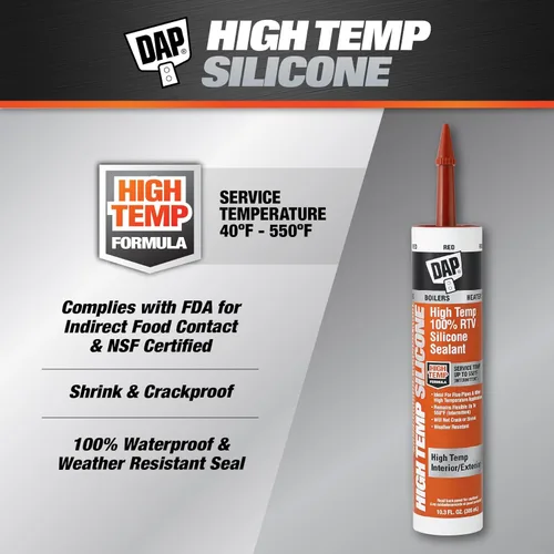 Miniatura 2 de DAP Sellador de silicona 100% RTV de alta temperatura, 10.3 onzas, rojo (7079808013)