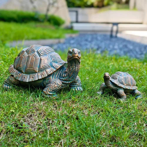 Miniatura 8 de Estatua de tortuga para exteriores, 2 piezas, estatua de jardín de tortuga, decoración al aire libre, escultura, decoración de resina, patio, 2
