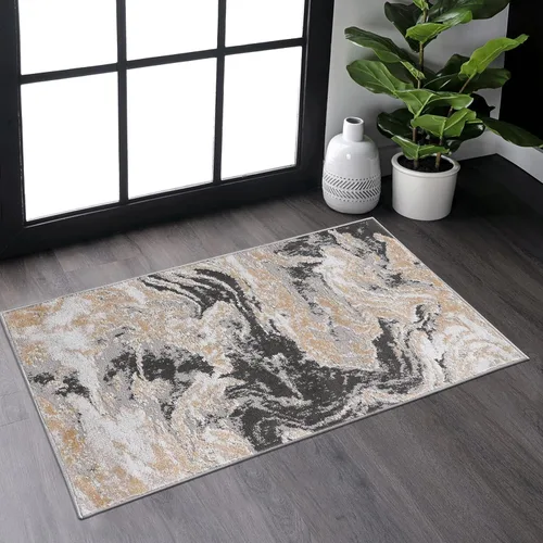 Miniatura 15 de NAAR PAYAS Collection - Alfombra de área de 6 x 9 pies, diseño de medallón crema y azul, no se desprende, resistente a las manchas, para sala