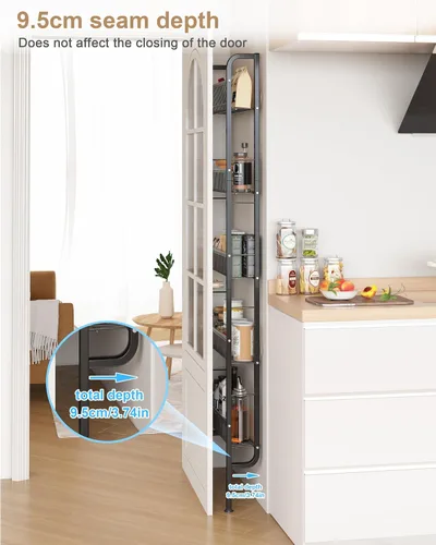 Miniatura 3 de UMDONX Estante de baño estrecho de 5 niveles para detrás de la puerta, estante de almacenamiento delgado que ahorra espacio, estantería estrecha