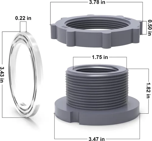 Miniatura 3 de TAISHER 2 piezas Adaptador Conector de Tanque de PVC Negro de 1-1/2'' con Junta para Tanque de Agua, Barriles de Lluvia, Acuarios, Bañeras y Lavabo