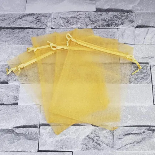 Miniatura 4 de 50 bolsas de organza de regalo con cordón dorado de 4 x 6 pulgadas para baby shower, Navidad, cumpleaños de niñas, recuerdos de fiesta, boda, Oro 4