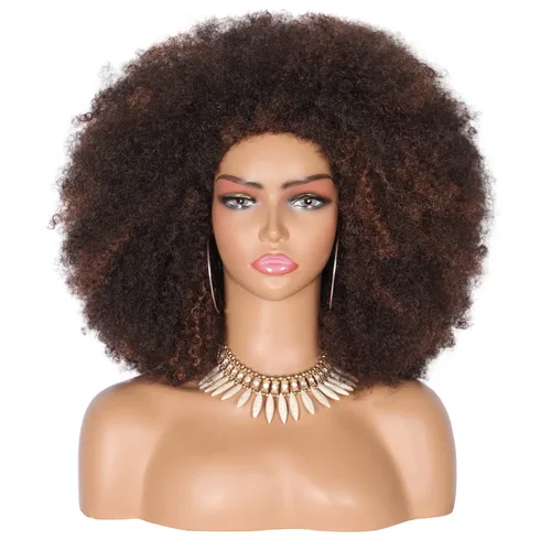 Kalyss Pelucas afro largas de 16 pulgadas para mujeres negras, pelucas afro afro rizadas de los años 70 con reflejos marrones, pelucas grandes con