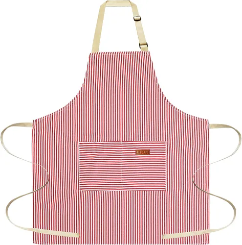 Miniatura 2 de AFUN Delantal de mezcla de algodón ajustable a rayas con bolsillos para mujeres y hombres (negro/rojo1, 2)