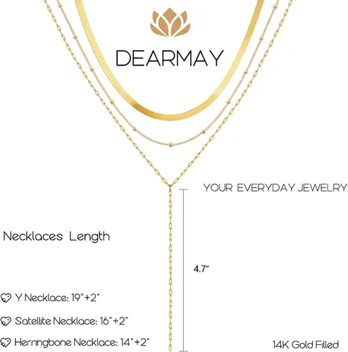 Miniatura 3 de DEARMAY 14K Gold Necklaces for Women, Dainty Layered Gold Herringbone Choker Necklace for Women Thin Chunky Snake Chain Necklaces Jewelry for Teen