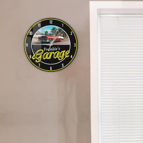 Miniatura 6 de Reloj de pared de garaje de 12 pulgadas con imagen personalizada con nombre, reloj de pared vintage para amantes de los autos, funciona