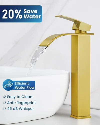 Miniatura 2 de Airuida Grifo de lavabo, grifo alto de baño de cascada, grifo mezclador de un solo orificio con boquilla rectangular grande, grifo de fregadero
