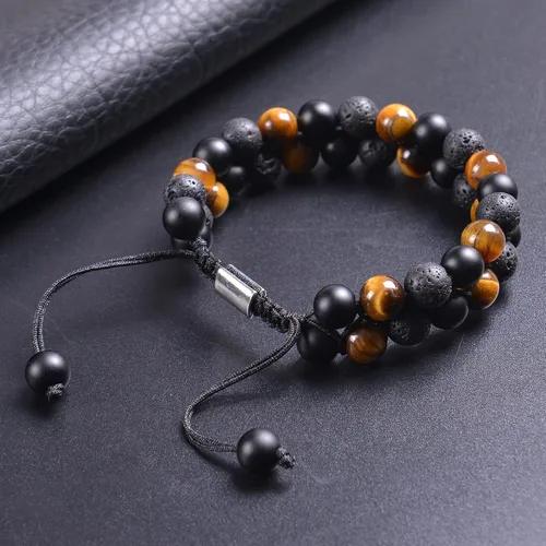 Miniatura 40 de DHQH Triple Protection Bracelet 8/10MM Hematite Black Agate Tigers Eye Stone Bracelet Crystal Jewelry Healing Bead Bracelets for Men Bring Luck