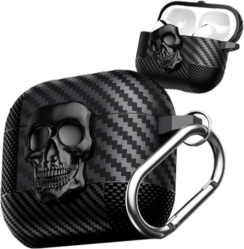 Miniatura 16 de Funda para AirPods Pro de 2ª generación, calavera con cerradura y llavero para hombres, divertida fibra de carbono de cuerpo completo, a prueba