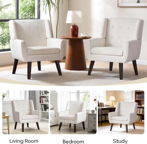 Miniatura 8 de HUIMO Silla de Acento para Sala de Estar, Sillón Tapizado con Botones Capitoné, Sillas de Sofá de Tela de Lino para Dormitorio, Sala de Estar, Silla