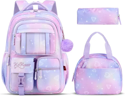 Miniatura 10 de Tanou Mochila con lonchera para niñas, juego de mochila escolar kawaii para niños de escuela primaria, bolsa estética para computadora portátil