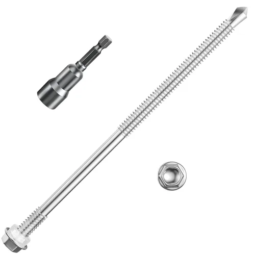 Miniatura 22 de Wensilon (250Pcs) #8×1" Tornillos autoperforantes de cabeza hexagonal con arandela, tornillos de acero inoxidable 410 para chapa metálica, tornillos