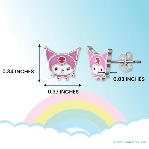 Miniatura 4 de Sanrio - Aretes Kuromi de Hello Kitty and Friends para mujer, chapados en plata y esmaltados, con licencia oficial, Latón, No es una piedra preciosa