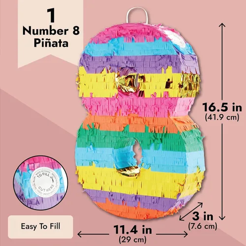 Miniatura 3 de BLUE PANDA Piñata 8 - Pequeña Multicolor, 11.4 x 16.5 x 3 pulgadas - Piñata de Arcoíris Neón en Forma de 8 para Fiesta de Cumpleaños de Niñas