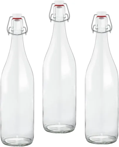 Le Parfait Botellas francesas de vidrio con tapa abatible, 1 litro (32 onzas), paquete de 3 botellas herméticas a prueba de fugas para kombucha,