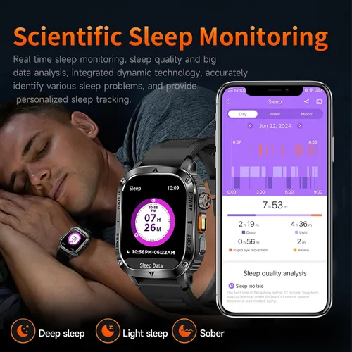 Miniatura 7 de Yihou Relojes inteligentes para hombres, relojes militares, monitor de salud con monitor de frecuencia cardíaca, rastreador de sueño, reloj silicona