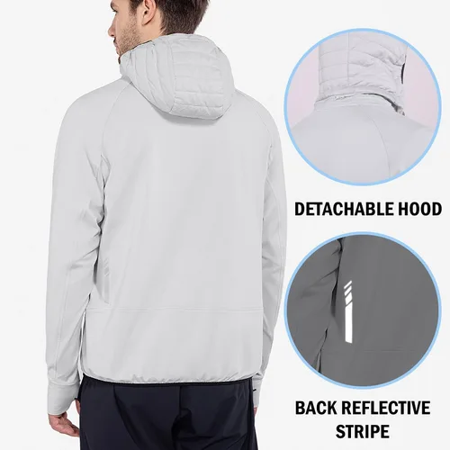 Miniatura 2 de BALEAF Men's Running Jacket Lightweight Thumble Hole Warm Up Puffer Jacket Hybrid Thermal Coat Insulated Hiking Golf