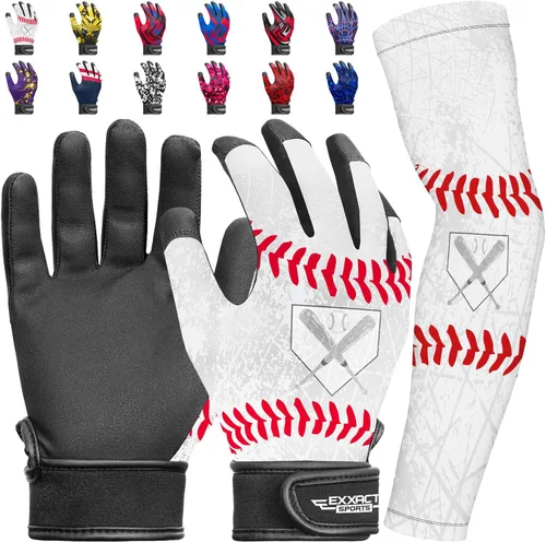 Miniatura 16 de Guantes de bateo para jóvenes de Exxact Sports con mangas para brazos para niños y niñas, guantes de béisbol para niños para bateo de sóftbol