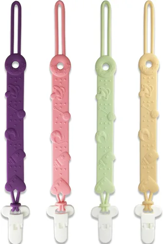 Miniatura 8 de Clip MOBU - Paquete de 4 clips de silicona para chupete para bebé, niño, niña, recién nacido, artículos esenciales de una pieza, soporte universal