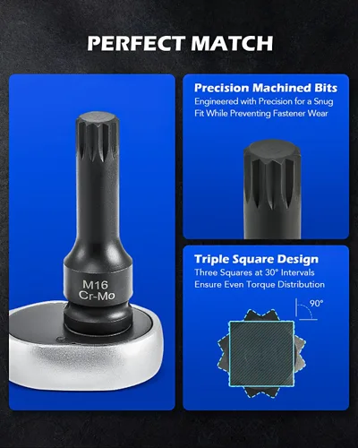 Miniatura 4 de Orion Motor Tech XZN Juego de Llaves de Vaso de Espiga Cuadrada Triple, 8 piezas de 1/2" de Impacto, Juego de Llaves de Vaso de Espiga Cuadrada