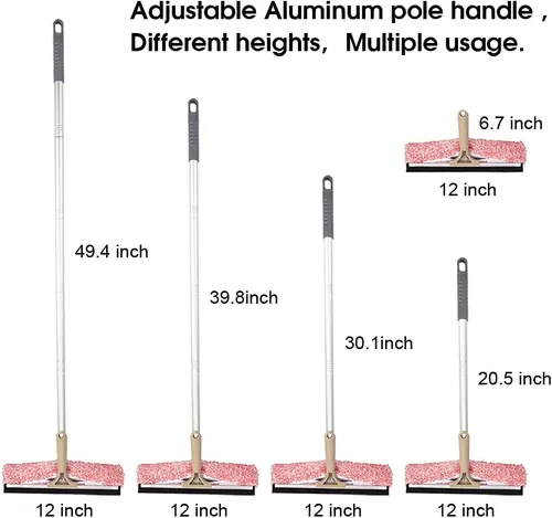 Miniatura 3 de Escobilla multiusos de ventana de 12 pulgadas con poste de aluminio ajustable de 6.7 a 49.4 pulgadas, limpiador de ventana de microfibra altamente