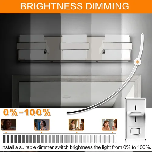 Miniatura 3 de SOLFART Lámpara de baño cromada de 3 luces, luz de tocador sobre el espejo, lámparas LED modernas, 5 colores de temperatura ajustable moderna