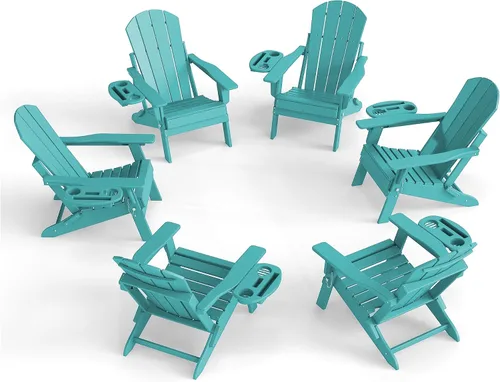 Miniatura 11 de NAVINE Juego de 4 sillas Adirondack ajustables con soporte para tazas, sillas para hoguera de polietileno de alta densidad para todo tipo de clima