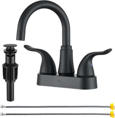 KPW Grifo de Lavabo de Baño de 2 o 3 Orificios Negro Mate Centrado de 4 Pulgadas Grifo de Lavabo de Baño de 2 Manijas Chapado sobre Plástico ABS No