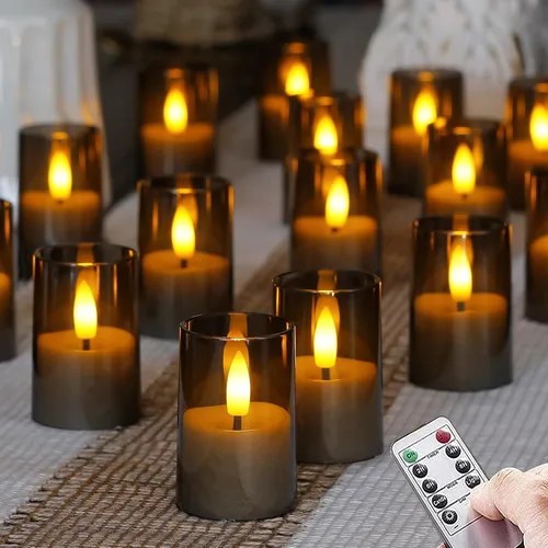 Miniatura 7 de Velas sin llama pequeñas de luz LED para té, votiva acrílica operada a batería 1.7" x 2.5" con control remoto y temporizador, paquete de 8 velas