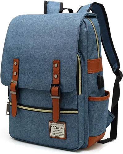 Miniatura 10 de Mancio - Mochila vintage para portátil con puerto de carga USB, mochila de negocios delgada resistente a roturas para viajes, universidad, mochilas