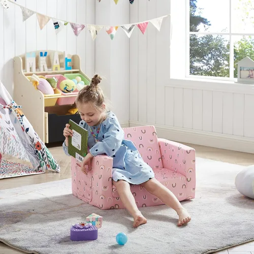 Miniatura 6 de Ulax furniture Sofá para niños, silla de relleno para niños, sofá convertible 2 en 1 para sofá cama (arcoíris rosa)