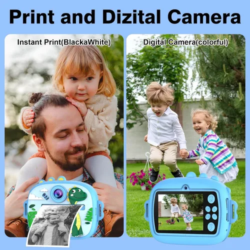 Miniatura 2 de Cámara para niños con impresión instantánea, cámaras duales delanteras y traseras, juguete digital de viaje portátil, cumpleaños para niñas y niños