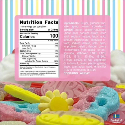 Miniatura 2 de VINTERLAND - Mezcla de dulces suecos Bubs (1.2 libras) - Óvalos Big Bubs - Calaveras de dulces suecos Big Bubs - Flores felices - Fresas azucaradas