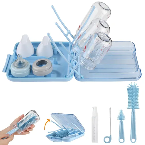 Juego de Cepillos para Biberones - Esencial de Viaje para Bebé - Kit Limpiador de Biberones 6 en 1 con Cepillo de Silicona para Biberones, Cepillo