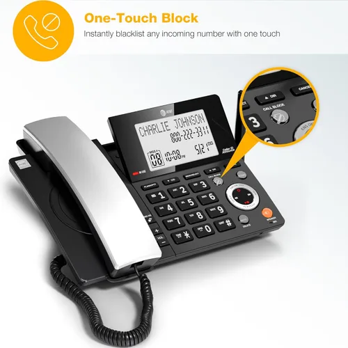 Miniatura 5 de AT&T DECT 6.0 Teléfono doméstico con cable/inalámbrico con 2 auriculares y contestador automático, bloqueador inteligente de llamadas, identificador