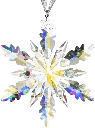 SIYOUKI Adorno de Navidad de ángel de hielo 2023 con caja de regalo, estrella de invierno anual de copo de nieve de cristal, colgante de decoración