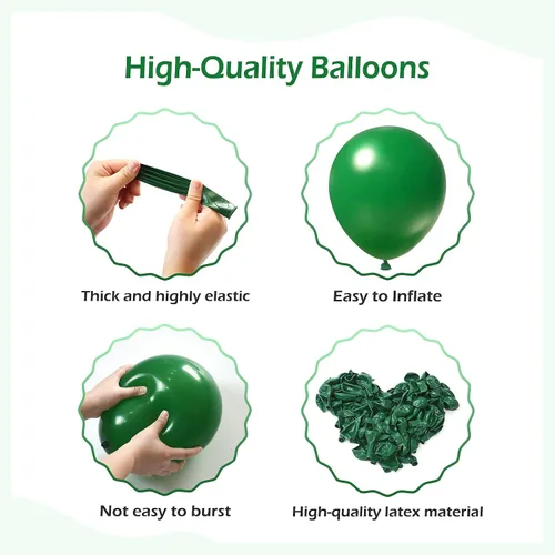 Miniatura 3 de FOTIOMRG 110 piezas de kit de arco de guirnalda de globos verde oscuro, globos de látex verde oscuro de 18/12/10/5 pulgadas de diferentes tamaños