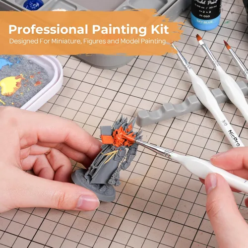Miniatura 2 de Nicpro Kit de pintura en miniatura con paleta húmeda y 11 pinceles de pintura para detalles, cepillo seco, 100 piezas de papel de paleta húmeda, 4