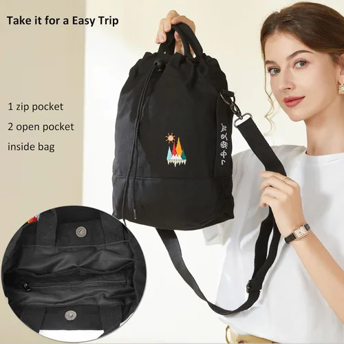 Miniatura 7 de Bolso bandolero de lona para mujer, estilo informal, con bordado de sol