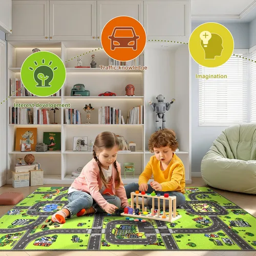 Miniatura 6 de Terrug Alfombra infantil para sala de juegos, antideslizante, lavable, mapa educativo de la ciudad para el aula, alfombra