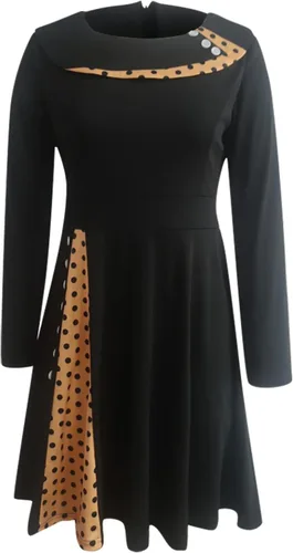 Miniatura 4 de Ropa de otoño para mujer, estilo retro, de manga larga, cuello redondo, color sólido, cintura con lunares
