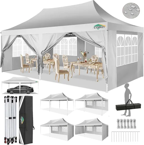Miniatura 29 de COBIZI Toldo desplegable de 10 x 10 pies con 4 paredes laterales, toldo fácil de instalar para eventos, deportes, playa, fiestas, toldos de fiesta